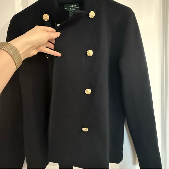 Ralph Lauren Merino Wool Navy Blue Gold Button Sweater Jacket- Petite Medium - Picture 10 of 10